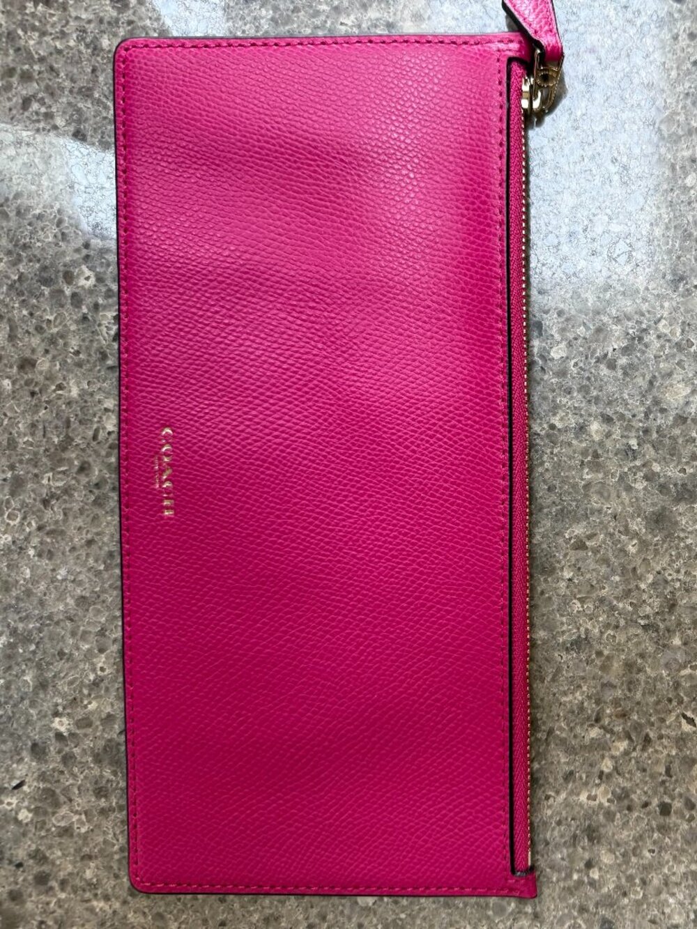 COACH Flat Leather Pouch Wallet Clutch in PINK FUCHISA NEW NEVER USED 9.5" x 4.5